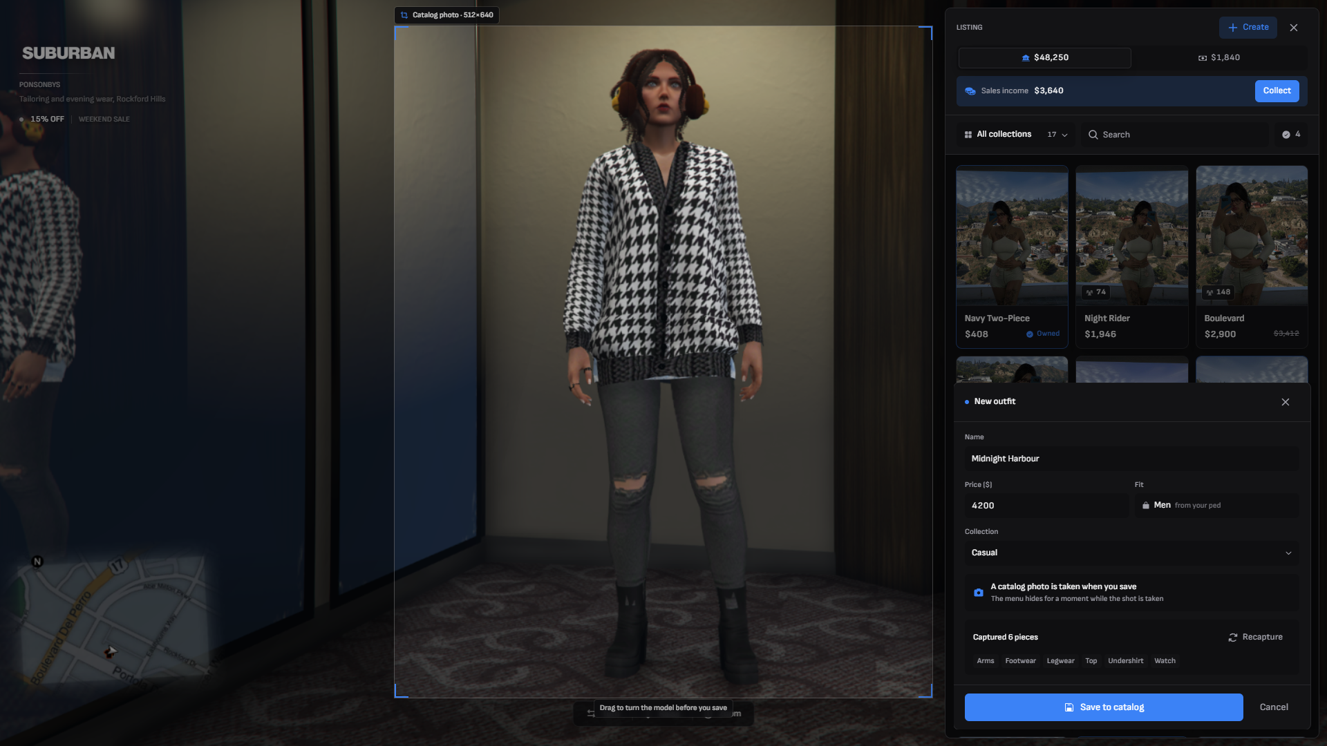 The Create panel for listing an outfit